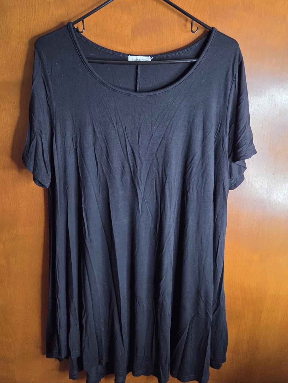 Larace Black Short Sleeve Tunic Top Jersy Relaxed Fit  Size 3XL Classic Minimal